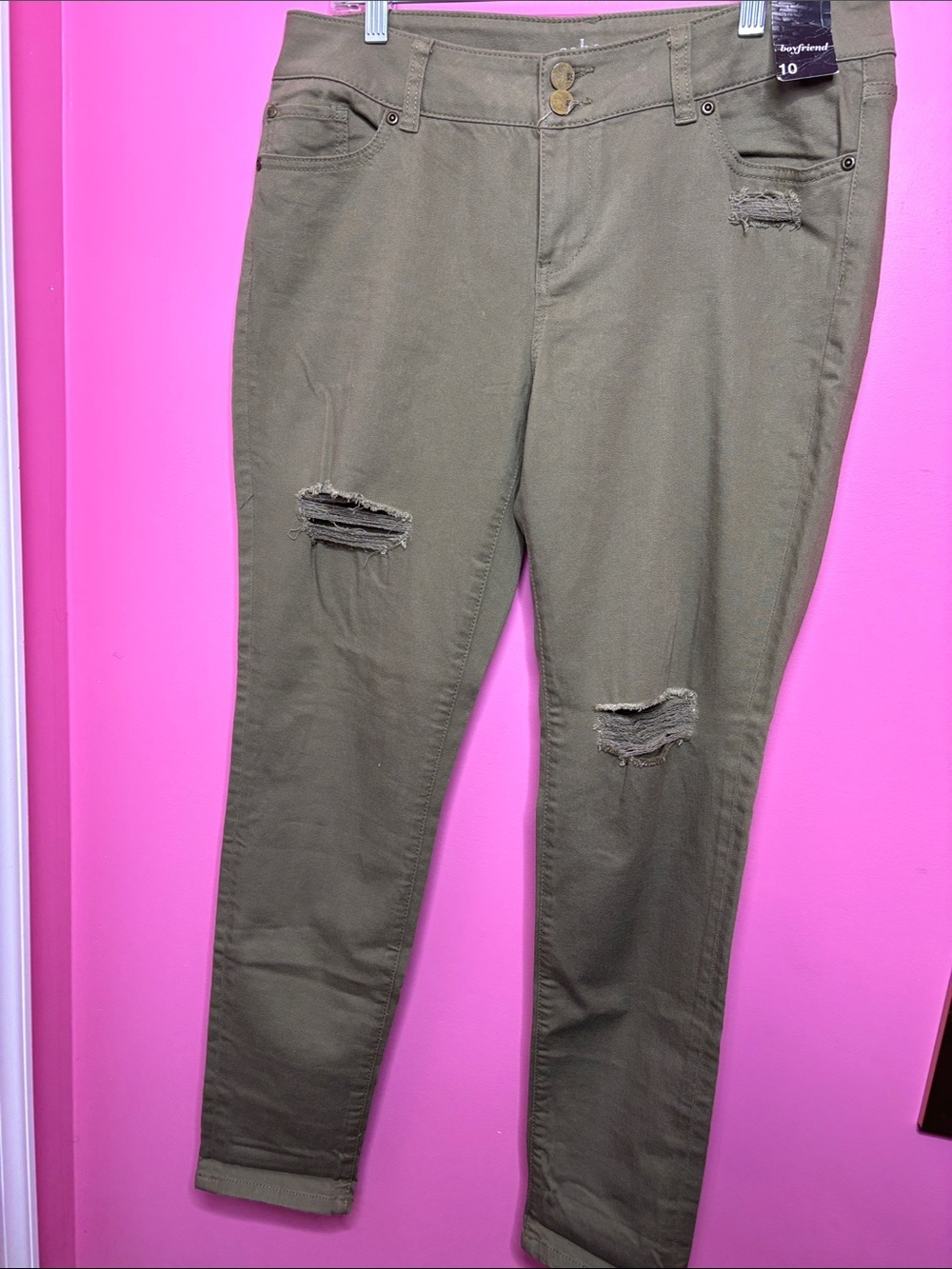Soho Olive Green Distressed Skinny Jeans